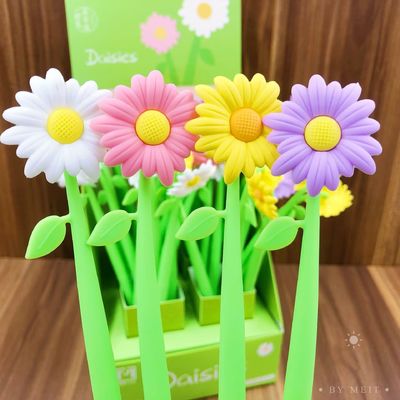 Un buen precio. Pluma de escritura fluida, 12 pcs 0,5 mm tinta negra en forma de flor bola rodante linda pluma de tinta de gel para estudiantes y útiles de oficina de la escuela (flor) en línea