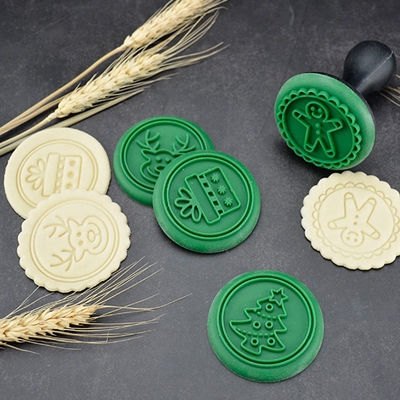 Un buen precio. Cortadores de galletas de Navidad de silicona sellos, moldes de galletas de Navidad 3D, herramienta de horneado de galletas de diseño elevado para Navidad en línea
