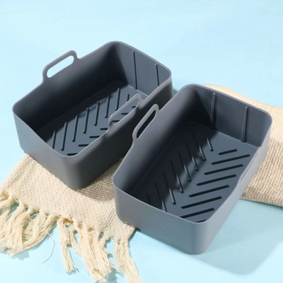 Un buen precio. Friteca de silicona Rectangular para comidas Doble, Reutilizable Friteca de aire Pot Reemplazo de bandeja de horneado Cesta de inserción en línea