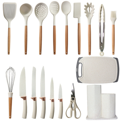 Un buen precio. 19Pcs Set de utensilios de cocina fácil de limpiar utensilios de cocina de madera, utensilios de cocina para no adhesivo utensilios de cocina Gadgets de cocina en línea