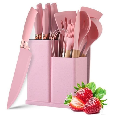 Un buen precio. 19pcs Silicona antiadherente utensilios de cocina espátulas con soporte, mango de madera en línea