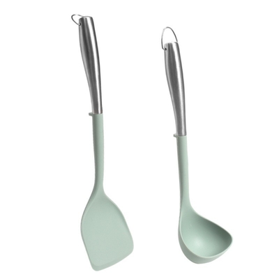 Un buen precio. Silicona de acero inoxidable Kitchen CookinUtensils Set de 2 piezas Flexible Silicona de la cabeza utensilios de cocina con espátula, cuchara en línea