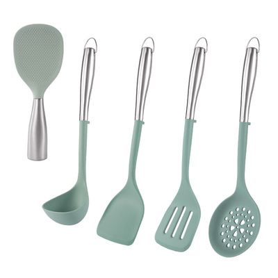 5Pcs utensilios de cocina antiadherentes Silicona utensilios de cocina conjunto Silicona utensilios de cocina herramientas de cocina regalo con mango de acero inoxidable