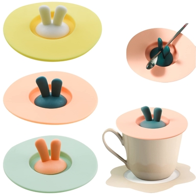 Un buen precio. Capa de taza de silicona de grado alimenticio oreja de conejo tapa de taza de silicona antipolvo sello hermético tazas de té tazas calientes tapa taza de café en línea