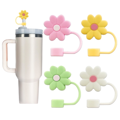 Toppers de paja de flores de silicona Reutilizables cubiertas y tapas para 9-10mm Las pajitas se ajustan Stanley 30 & 40oz Stambler Stanley Cap tapa