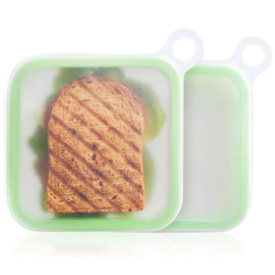 Microondas y lavavajillas Contenedor de sándwich de silicona seguro para cajas de almuerzo Bolsas de almacenamiento de silicona reutilizables Contenedores de almuerzo