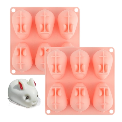 Molde de horneado de silicona en miniatura 3D para mousse pastel Fondant jabón helado chocolate caramelo conejo moldes 6 cavidad