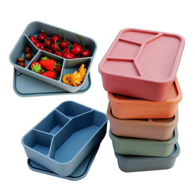 Un buen precio. Caja de silicona Bento, caja de almuerzo a prueba de fugas con tapa, contenedor de almacenamiento dividido para niños adultos en línea