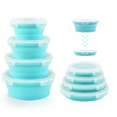 Un buen precio. Cuencos plegables para acampar Conjunto de 4 contenedores de almacenamiento de alimentos de silicona con tapas Caja de comidas de silicona sin BPA en línea
