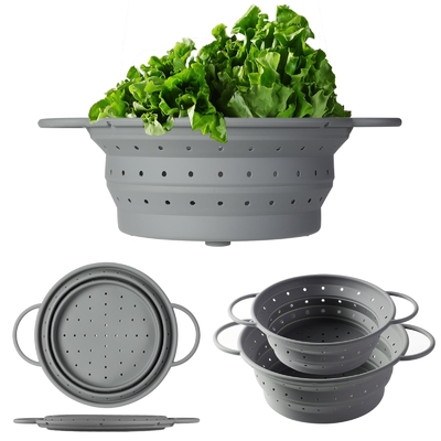 Colander plegable de silicona para el colador de alimentos y un tazón de mezcla de 9 pulgadas 2pcs frutas verduras colador de pasta libre de BPA