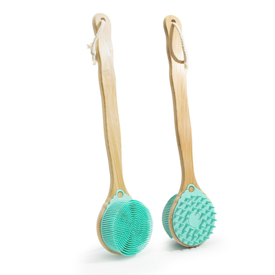Cuchillo de cuerpo de silicona de mango largo Cuchillo de espalda exfoliante de doble cara para baño seco y húmedo
