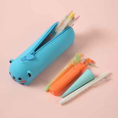 Un buen precio. Cute Animal Silicona Casilla de lápiz Organizador Bolsa de almacenamiento impermeable Cosmética Bolsa de cremallera en línea