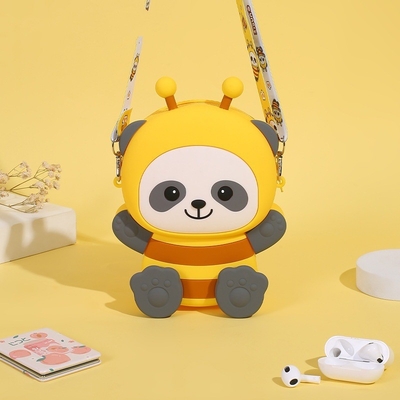 Cartoon Bee Bolsa de monedas de silicona Bolsa de maquillaje Bolsa de hombro Bolsa de mano para niños Bolsa de lápiz Bolsa de bolso Suministros escolares