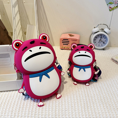 Frog Casilla de lápiz de silicona personalizada Bolso de hombro de cuerpo cruzado Bolso de mano para niños Bolso de bolso de bolso de escuela