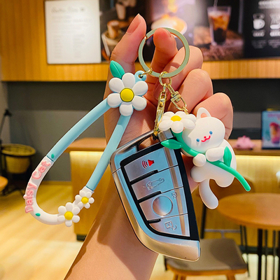 Un buen precio. Accesorios de llavero de silicona para gatos, flores, dibujos animados, llavero de silicona suave en línea