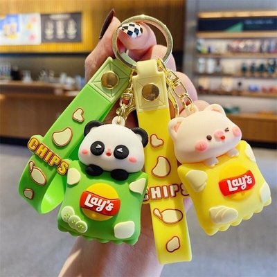 Panda, llavero personalizado para niñas, niños, bolso de goma, mochila, colgante.