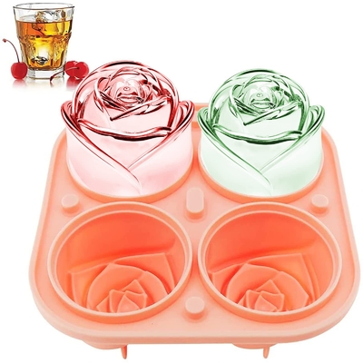 Molde de cubo de hielo de rosa, bandeja de cubo de hielo de silicona de bongpuda, 4 cavidades, fabricante de bolas de hielo de rosa de silicona, fácil liberación, para cócteles, whisky, bourbon y bebidas de jugo.