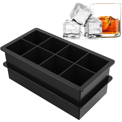 Envases de cubo de hielo ️ Molde de cubo de hielo de silicona grande para congelador ️ Hace 8 cubitos de hielo de whisky gigantes, moldes de silicona cuadrada (2 paquetes)