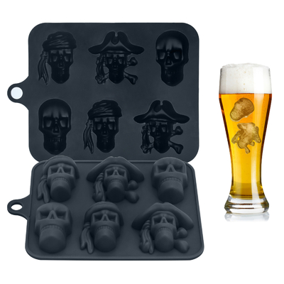 bandeja de cubo de hielo de silicona 3D cráneo de hielo molde-2pack fácil de liberar para cócteles de whisky y bebidas de jugo