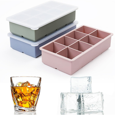 Fácil de limpiar bandejas de cubo de hielo de silicona rosa tapa a prueba de fugas libre de BPA tamaño grande ideal para cócteles whisky comida para bebés
