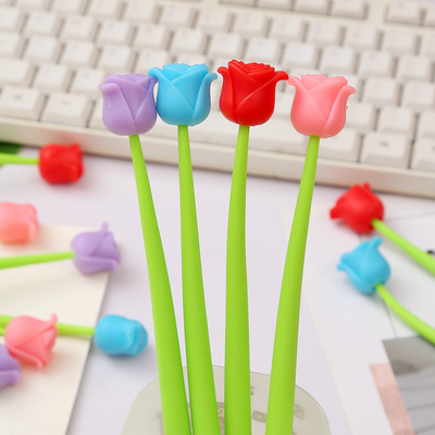 Cérmenes de flores divertidas, tinta de gel creativo, bolsillo de silicona, pluma de escritura de 0,5 mm para la oficina de la escuela, hogar, maestros, estudiantes, artículos para fiestas, 6 piezas/conjunto.