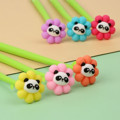 Plumas de flor Panda Plumas de forma de bola rosa Plumas creativas líquidas negras de 0,5 mm Tinta de gel Plumas de pelota para niñas Mujeres, artículos de oficina y decoración escolar