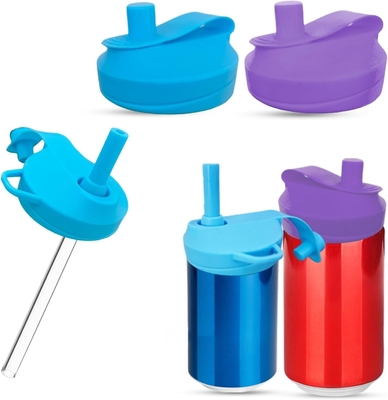 4 Envases de silicona de lata de soda con tapas de paja, cubiertas de lata de soda con tapa de paja de silicona libre de BPA reutilizable para adaptarse al estándar para bebidas enlatadas, cerveza, jugo, seltzer