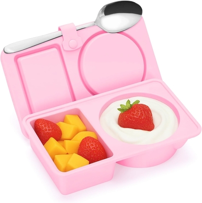 Contenedores de bocadillos reutilizables de silicona con tapas, 3 paquetes de doble / 2 compartimientos Contenedor de caja de bocadillos para salsa de ensalada, contenedores de condimentos con tapas para control de porciones, viajes, picnic