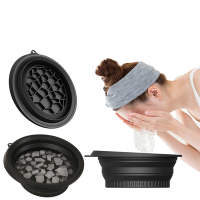 Cuenco grande de silicona para baño de hielo facial con cubitera incorporada, diseño plegable y colgante para facilitar el almacenamiento y el transporte, baño de hielo facial por inmersión en casa y de viaje