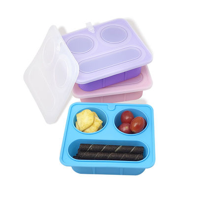 Caja de bocadillos de silicona azul con tapas sin BPA, a prueba de fugas, limpia para el medio ambiente, lavaplatos de microondas, segura para niños, adultos, OEM