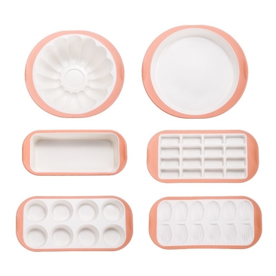 Un buen precio. Juego de moldes de silicona para hornear - Juego de 6 piezas apilables antiadherentes con agarres y marco reforzado con metal: Molde redondo para pastel, molde cuadrado para hornear, molde para pan y moldes para magdalenas en línea