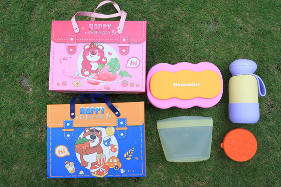 calidad Juego de regalo de almuerzo de silicona Macaron – Fiambrera dividida, botella de acero inoxidable 304, bolsa de silicona para alimentos y recipiente de almacenamiento, vajilla ecológica para las fiestas fábrica