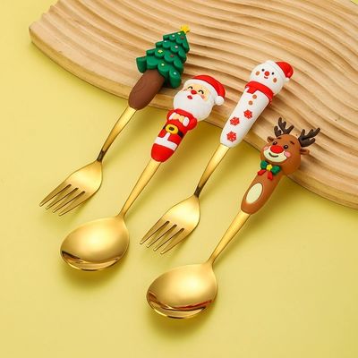 Un buen precio. Juego de Cuchara y Tenedor de Navidad de Silicona Personalizado – Silicona de Grado Alimenticio + Acero Inoxidable 304 | Cubiertos de Dibujos Animados Festivos para Niños y Regalos en línea