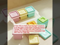 6 envases de silicona contenedores de alimentos para bebés 4 oz reutilizables contenedores de bocadillos pequeños congelador de almacenamiento con tapas herméticas a prueba de fugas para bebés niños bebés lavavajillas de microondas seguro BPA libre bandej