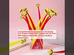 Accesorios de plumas Kawaii para niñas En forma de animal de frutas de alivio del estrés Suministros de tinta de gel Plumas de tinta con recarga para niños Estudiantes Oficina escolar